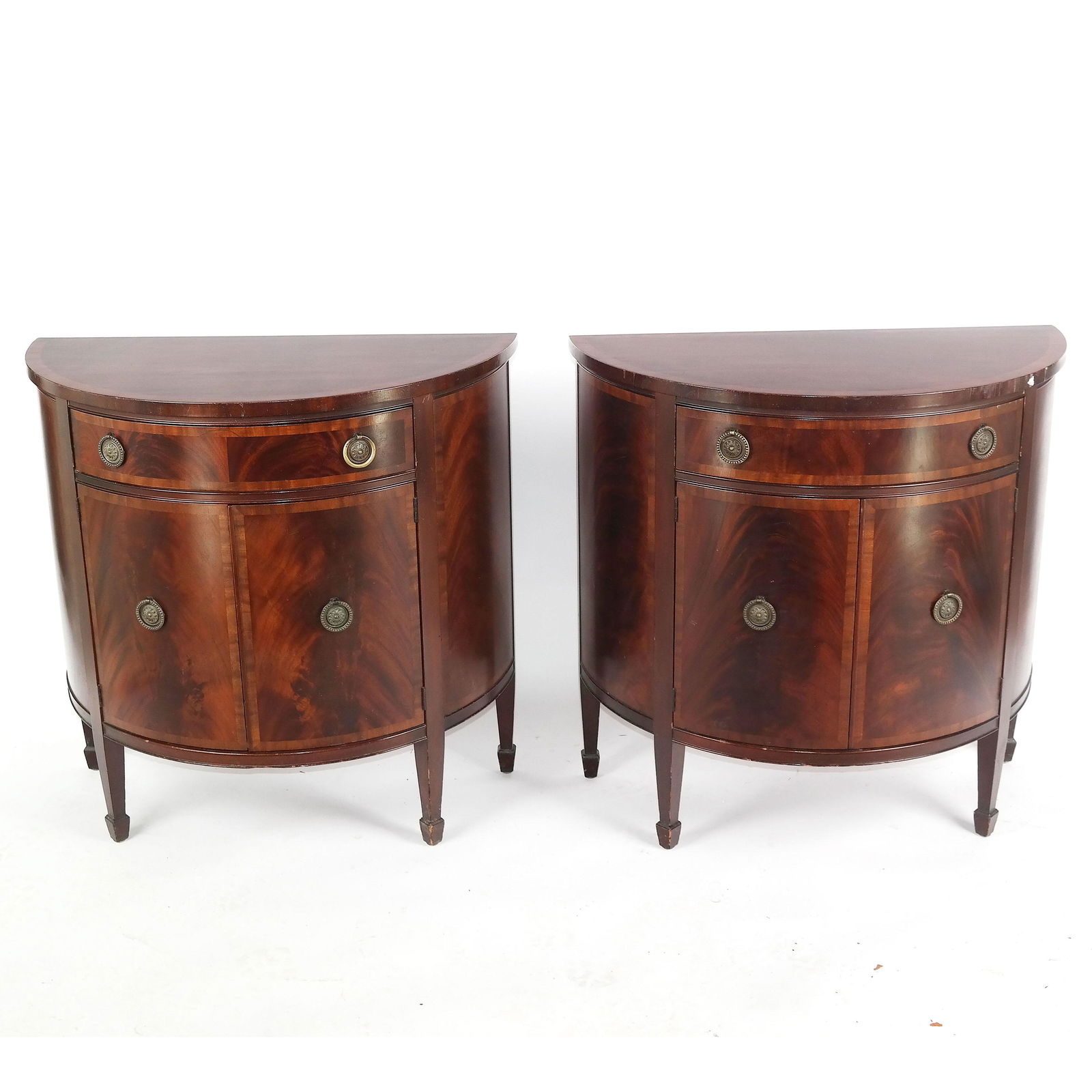 Pair Federal-Style Demilune Bedside Cabinets (1 of 10)