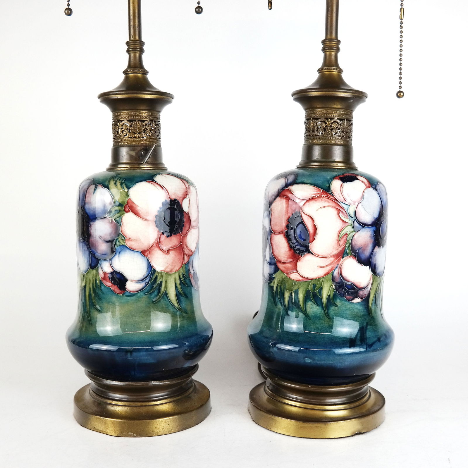 Pair of Moorcroft "Anemone" Vase Lamps (1 of 9)