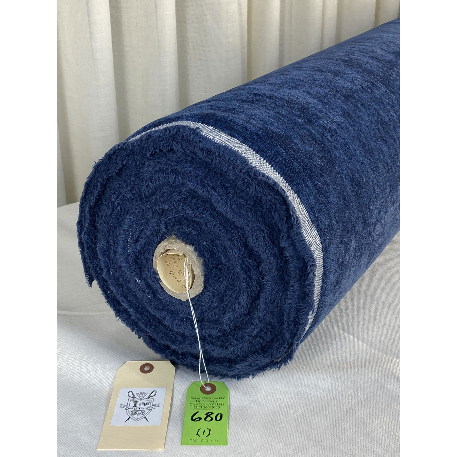 Colefax & Fowler Blue Upholstery Chenille Fabric: 29 3/4 yards of Colefax & Fowler's double-sided Adriatic blue viscose blended chenille for upholstery, Item # 04998/18, called "Bellevue", color "Mer". There is a mottled finish across a 55 1/2" width