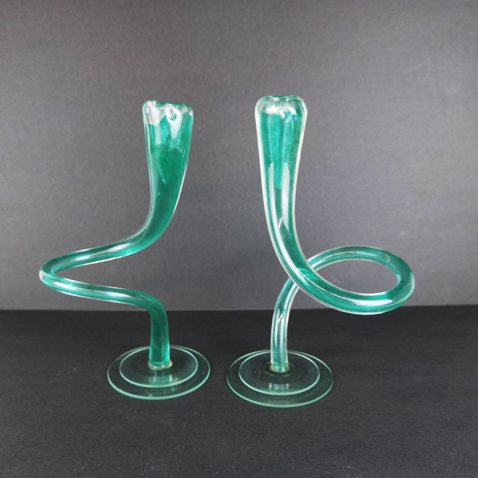Pair Venetian-Style Green Glass Candlesticks (1 of 6)