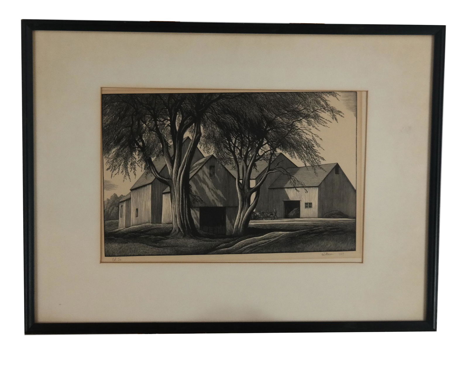 Black and White Etching/Print - Barn Houses (1 of 6)