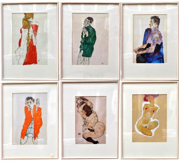 Egon Schiele Folio of 6 Lithographs: Each Framed and Matted Under Glass along w/ original folio #177