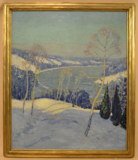 Landscape, Whitney Hubbard: Mountain river view in winter 36" x 30" Frame: 40" x 34"