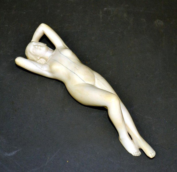 Chinese carved ivory Doctors Doll: Young Female nude lying on back 7.5" Long