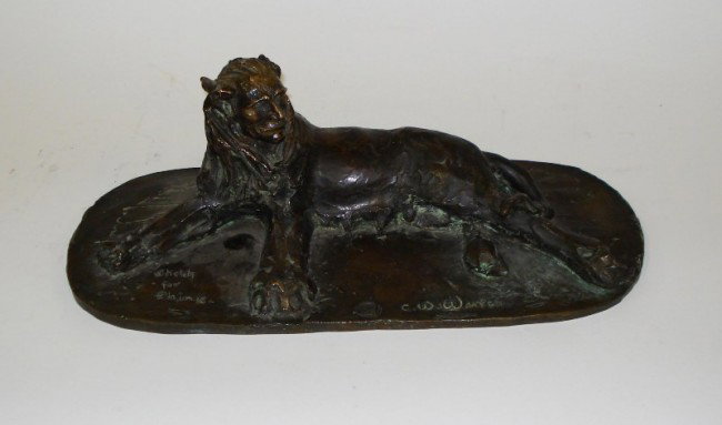 Constance Whitney Warren, Sculpture "Sphinx": American 1888-1948, original paper label Salon de L'Union des Femmes Peintres & Scupteurs, signed in base "Sketch for Sphinx", E. Valsuny Foundry 16.5 x 7.5 x 5