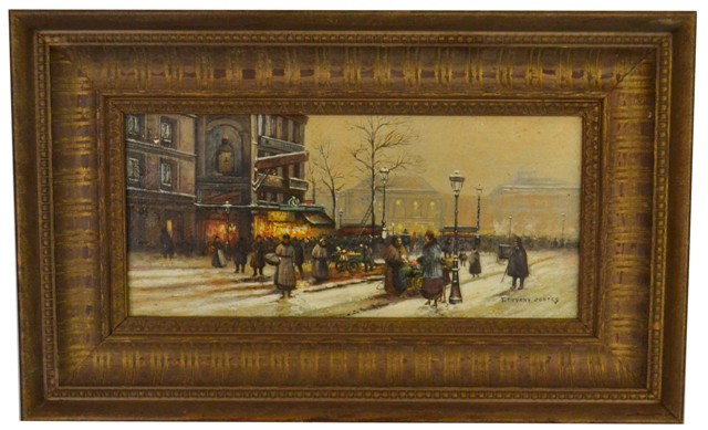 Oil on Board, Paris Street Scene: Fine painting of a Paris Street Scene, signed lower right 5.5" x 11.75"