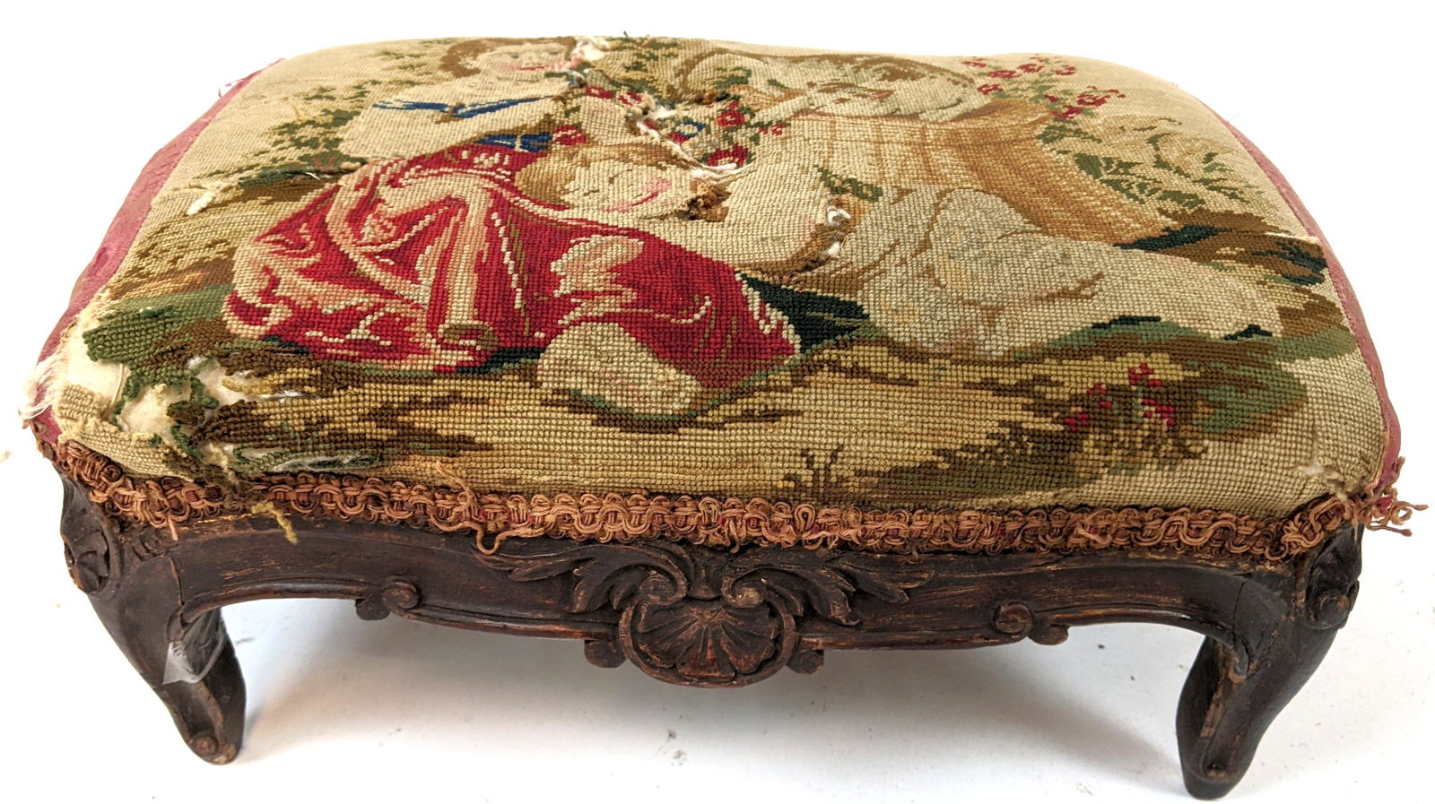 Antique Walnut Needlepoint Footstool (1 of 8)