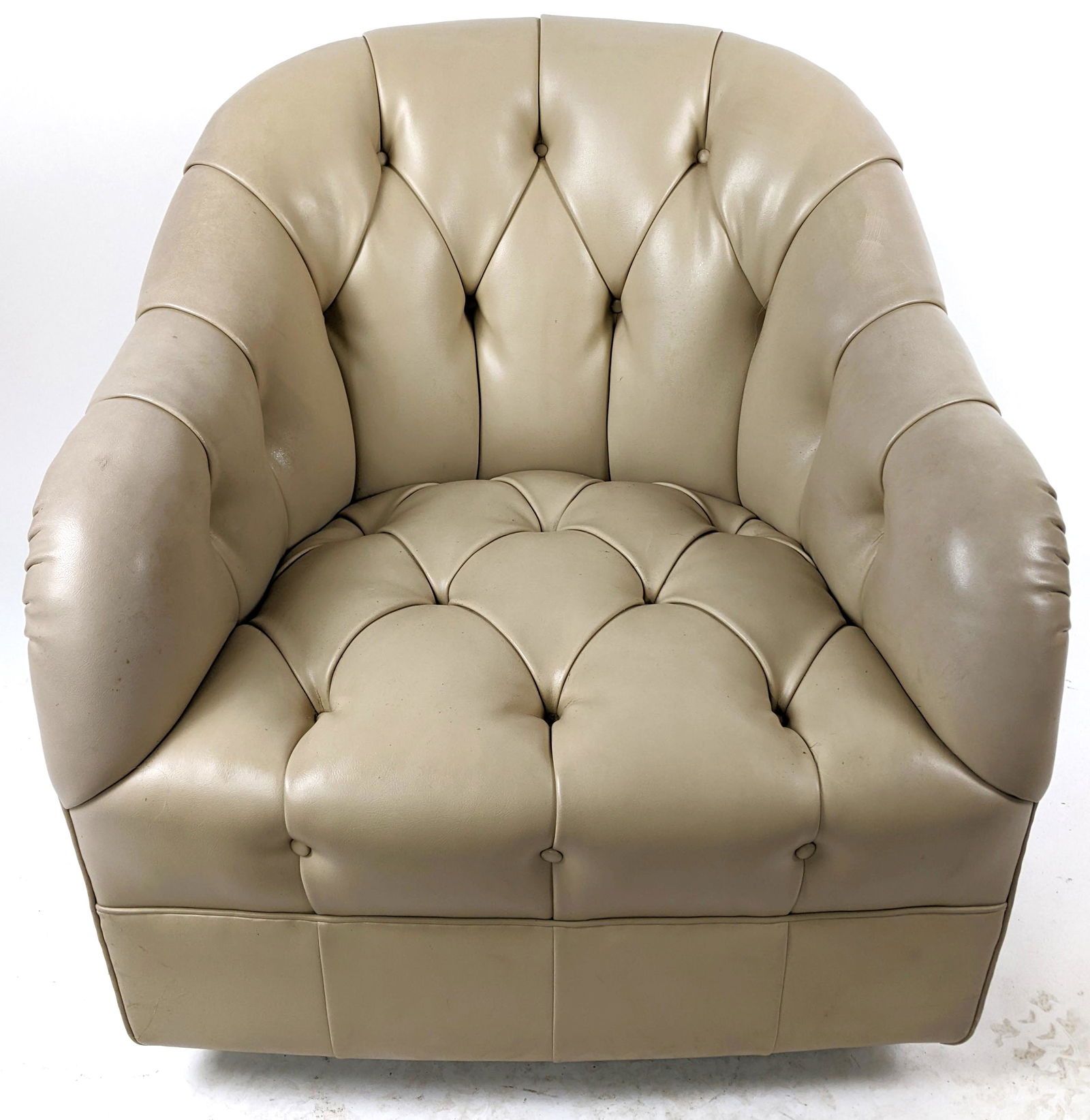 Tan Leather Swivel Barrel Chair (1 of 9)