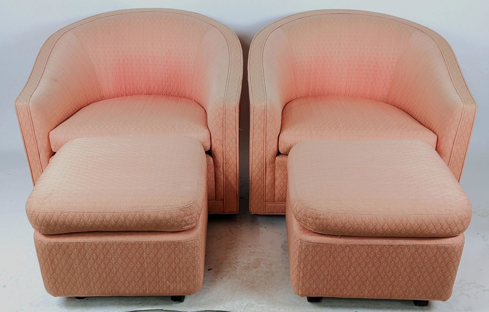 Pair of Barrel-Back Chairs and Ottomans (1 of 13)