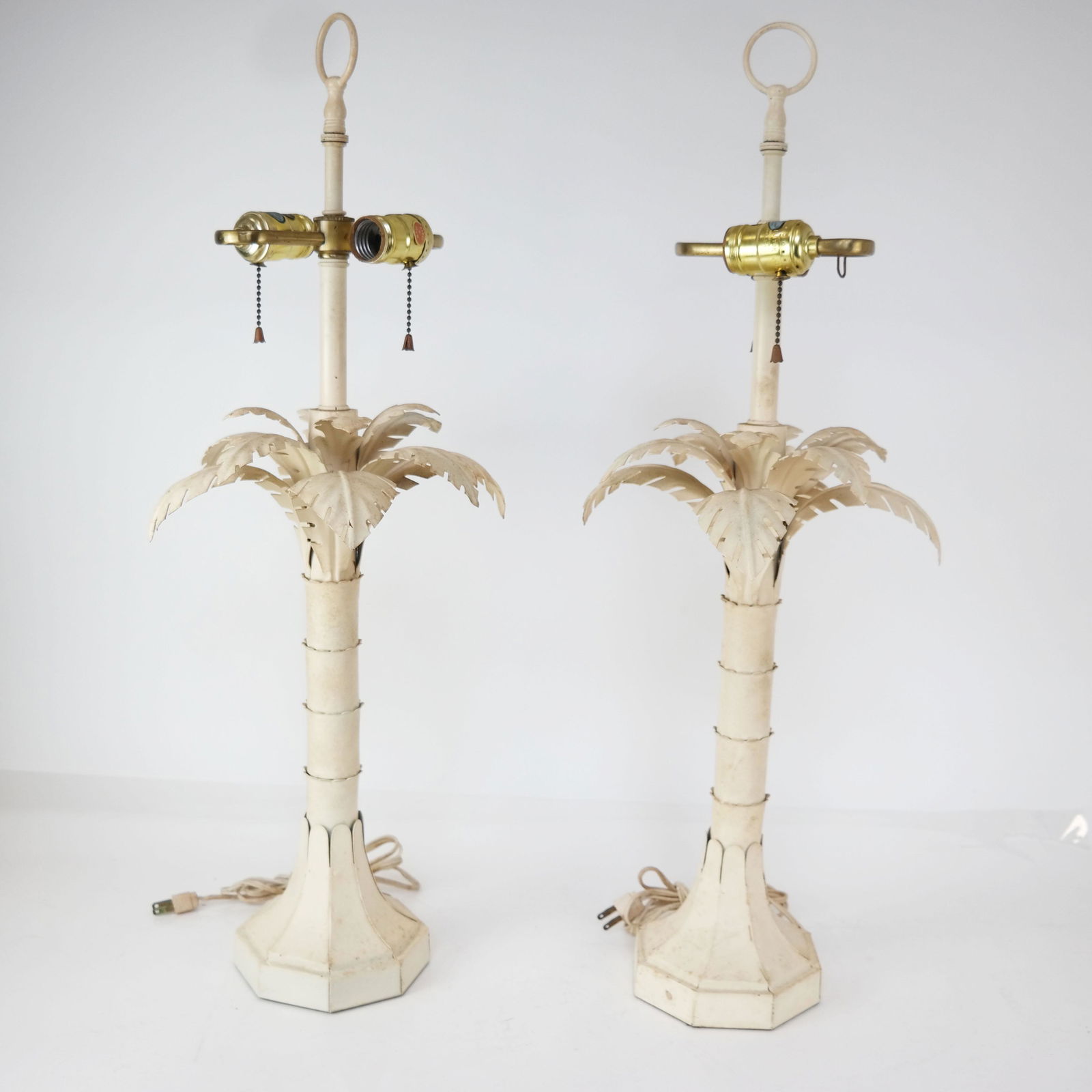 Pair Painted Tole Palm Tree Lamps (1 of 10)