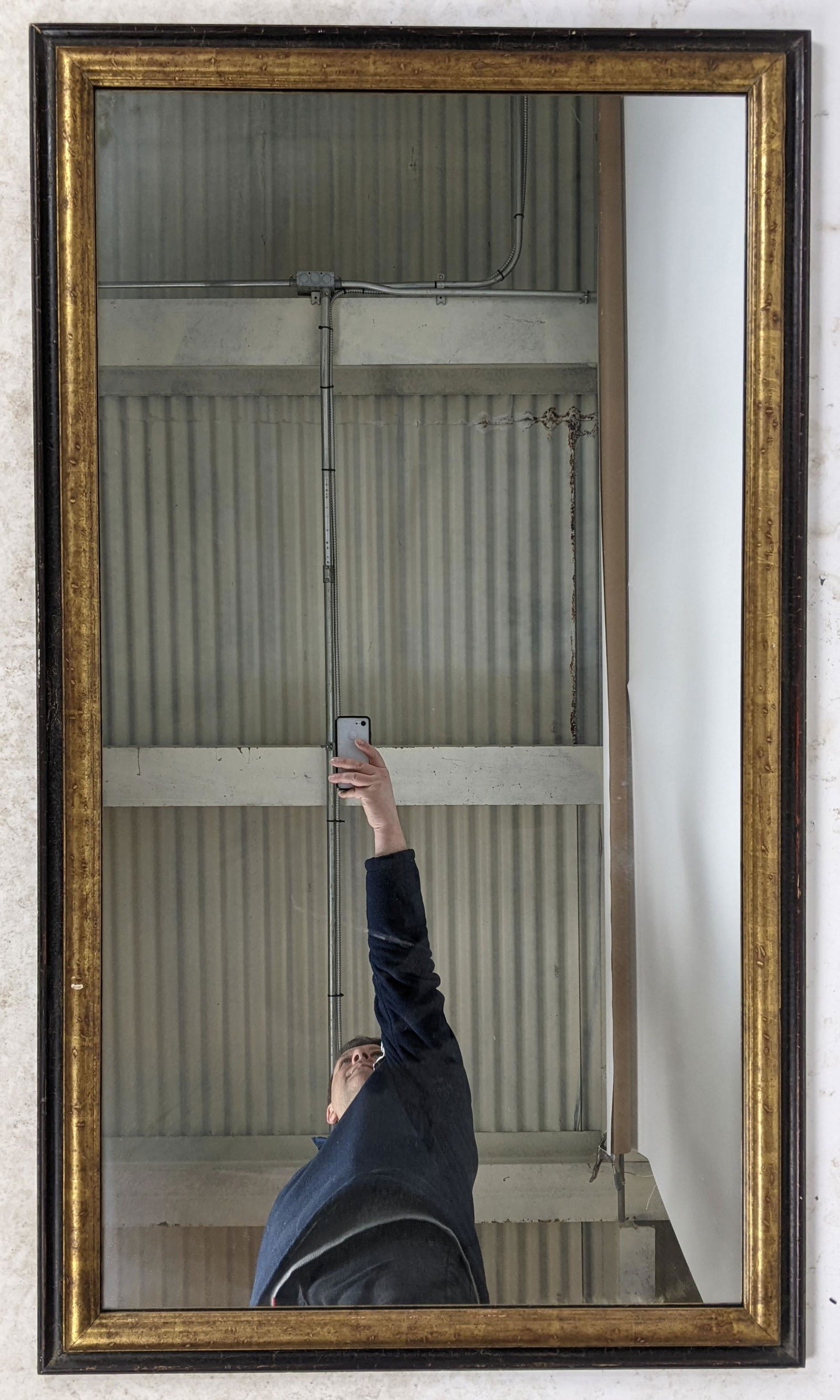 20th C. Black & Gilt Wood Mirror (1 of 8)