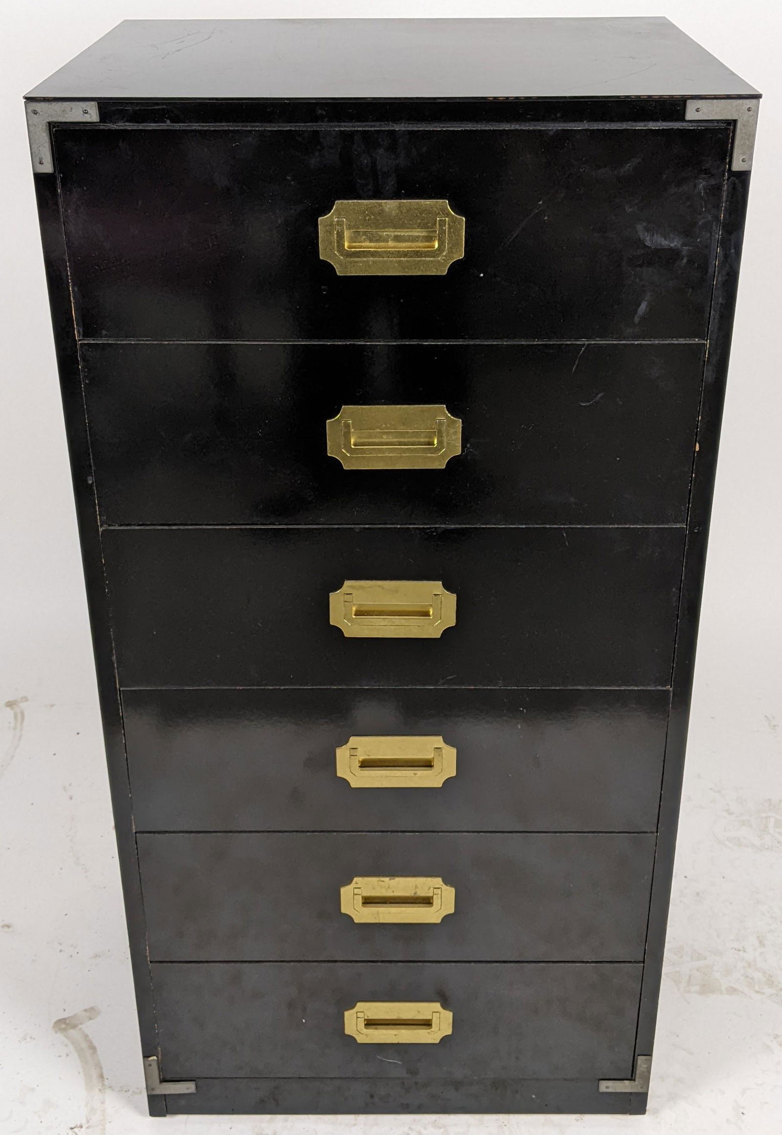 Black Lacquer 6-Drawer Tall Campaign Chest (1 of 8)
