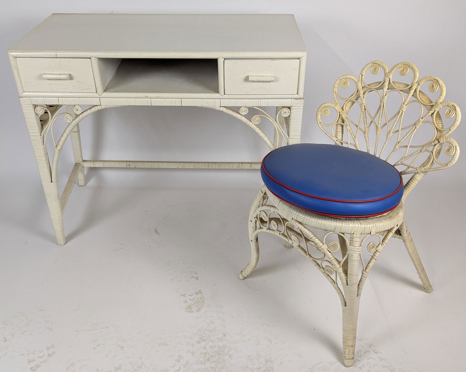 White Painted Vanity & Wicker Chair (1 of 14)