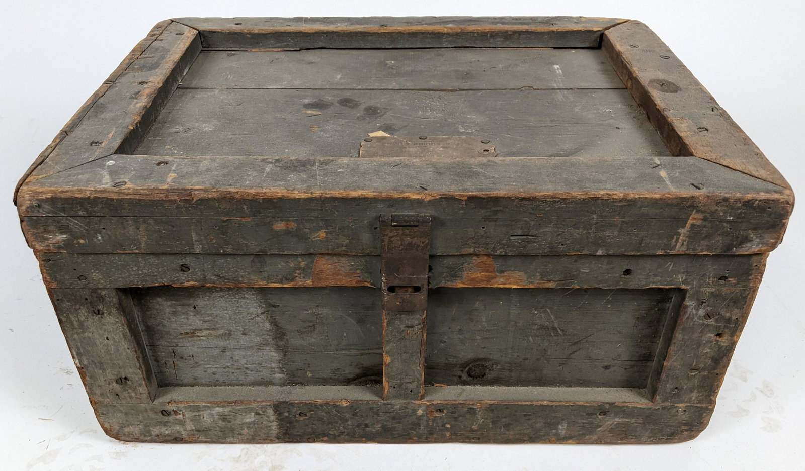 Antique Wood Box: Antique lift-top wood box, made by E.K. Squibb & Son. [11 1/2" H x 23 1/2" W x 17 1/2" D]. Wear.