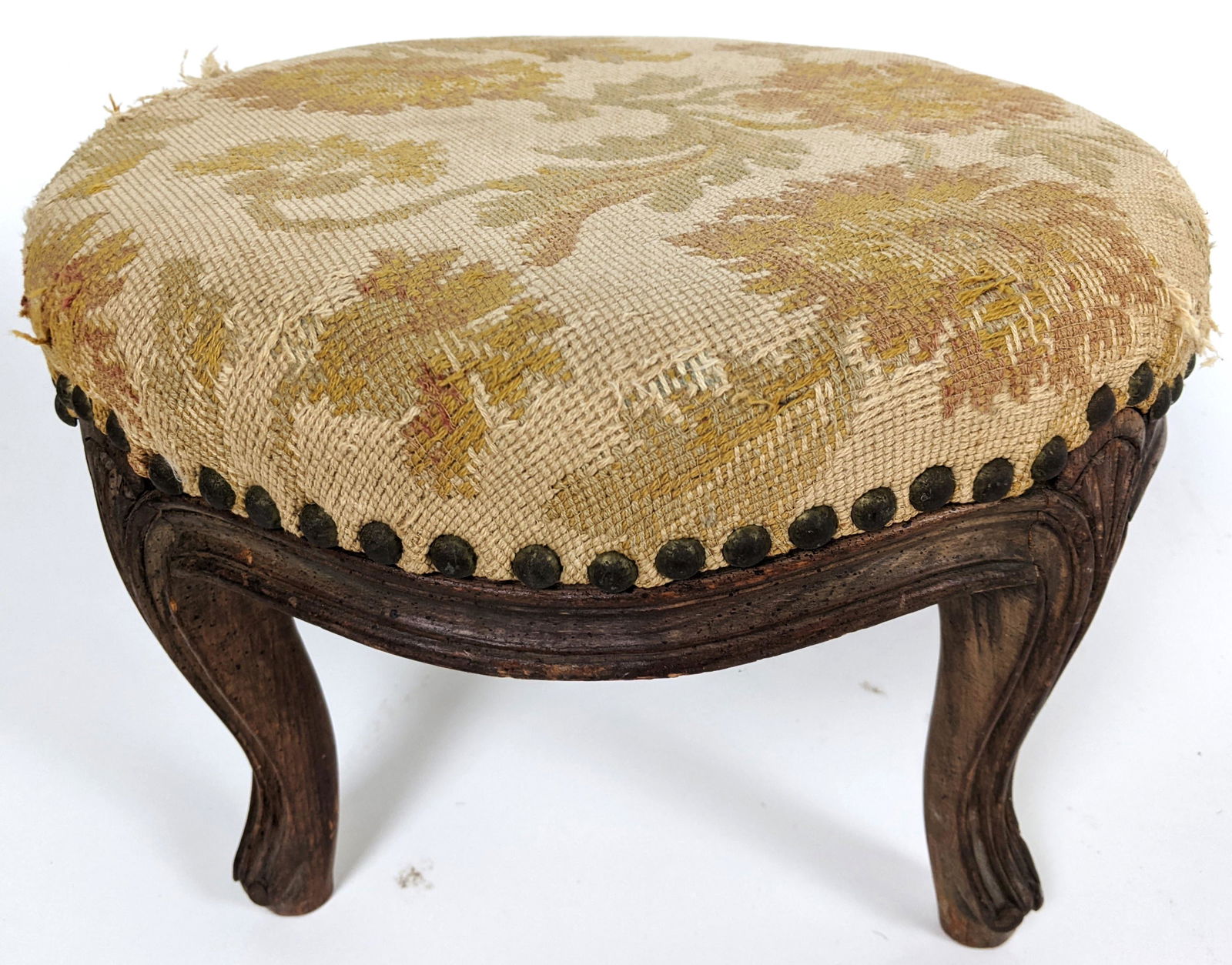 Louis XV-Style Needlepoint Round Footstool (1 of 7)