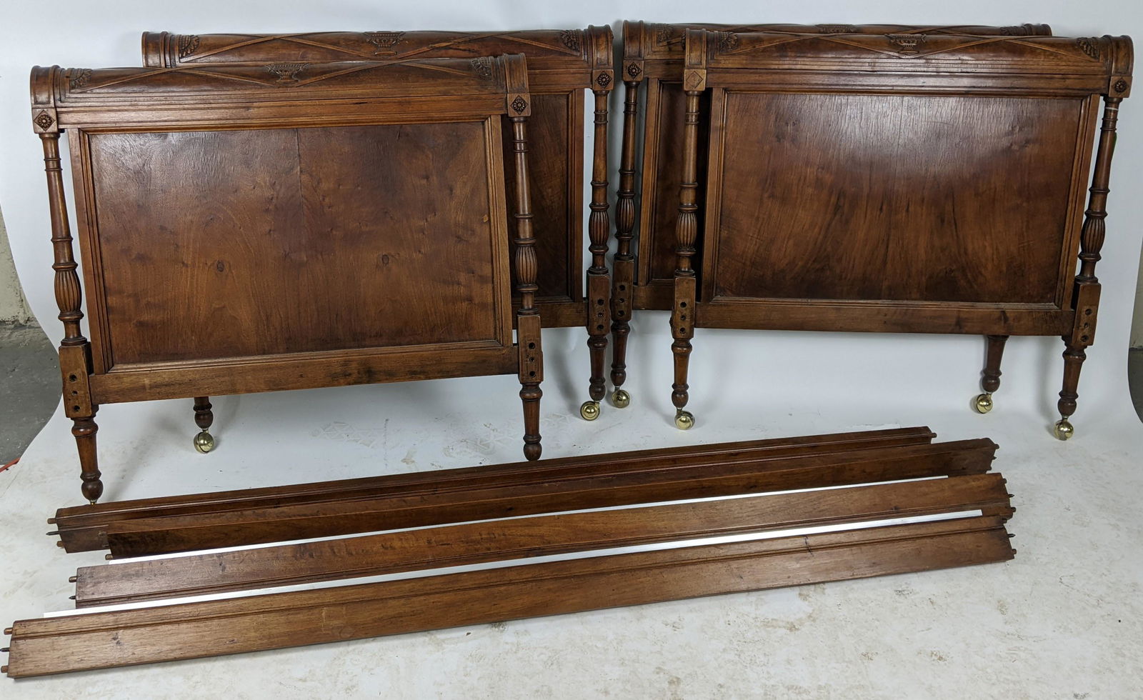 Pair of Mahogany Carved Single Beds (1 of 13)