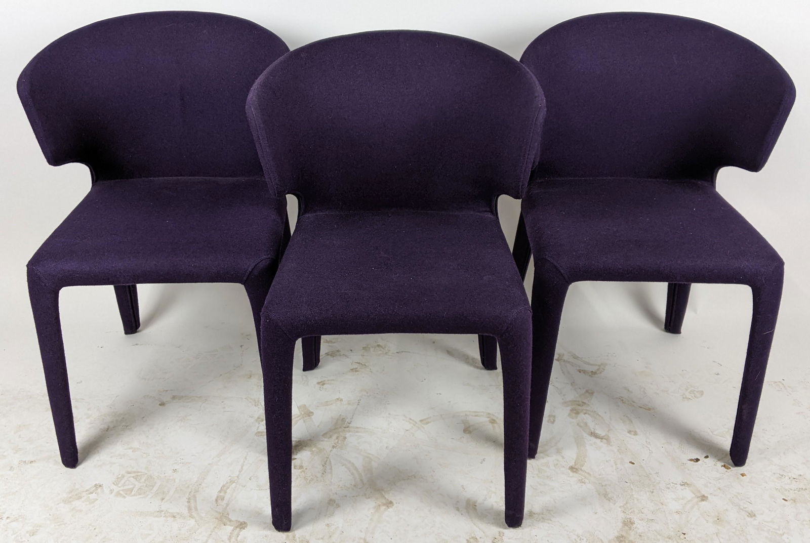 Set of 3 Cassina "Hola" Chairs: Set of three Cassina "Hola" chairs, in purple covering. In good condition.