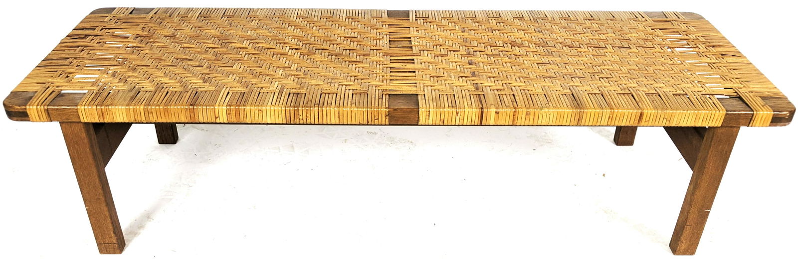 Mid-Century Modern Cane Seat Oak Bench (1 of 9)