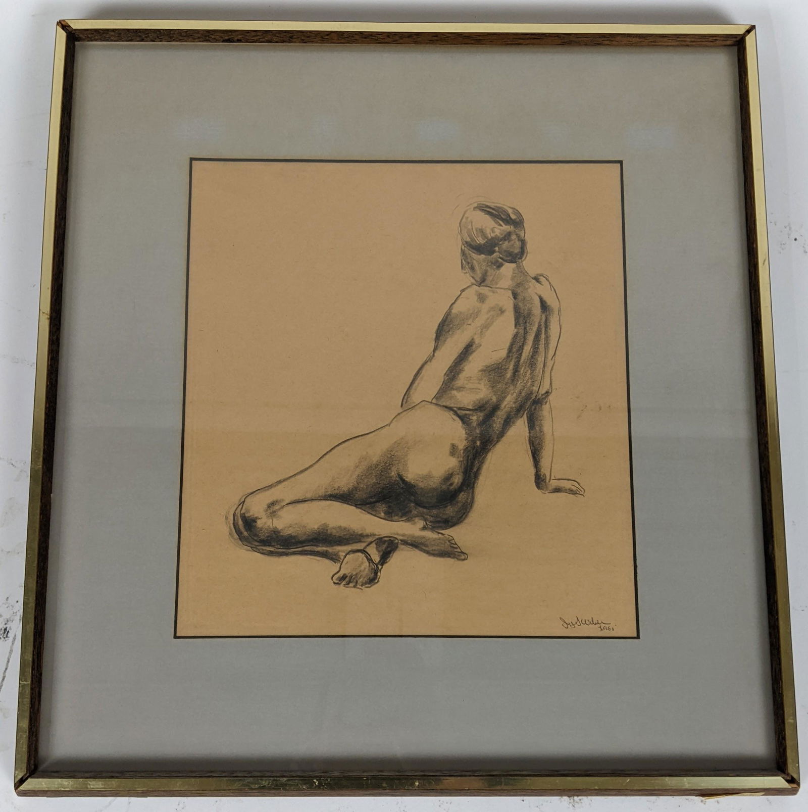 Joy WEBER: Nude - Drawing on Paper: Drawing in pencil on paper of a nude, signed, framed under glass. [Sight: 12" H x 11" W; Frame: 18 1/2" H x 17" W]. In good condition.