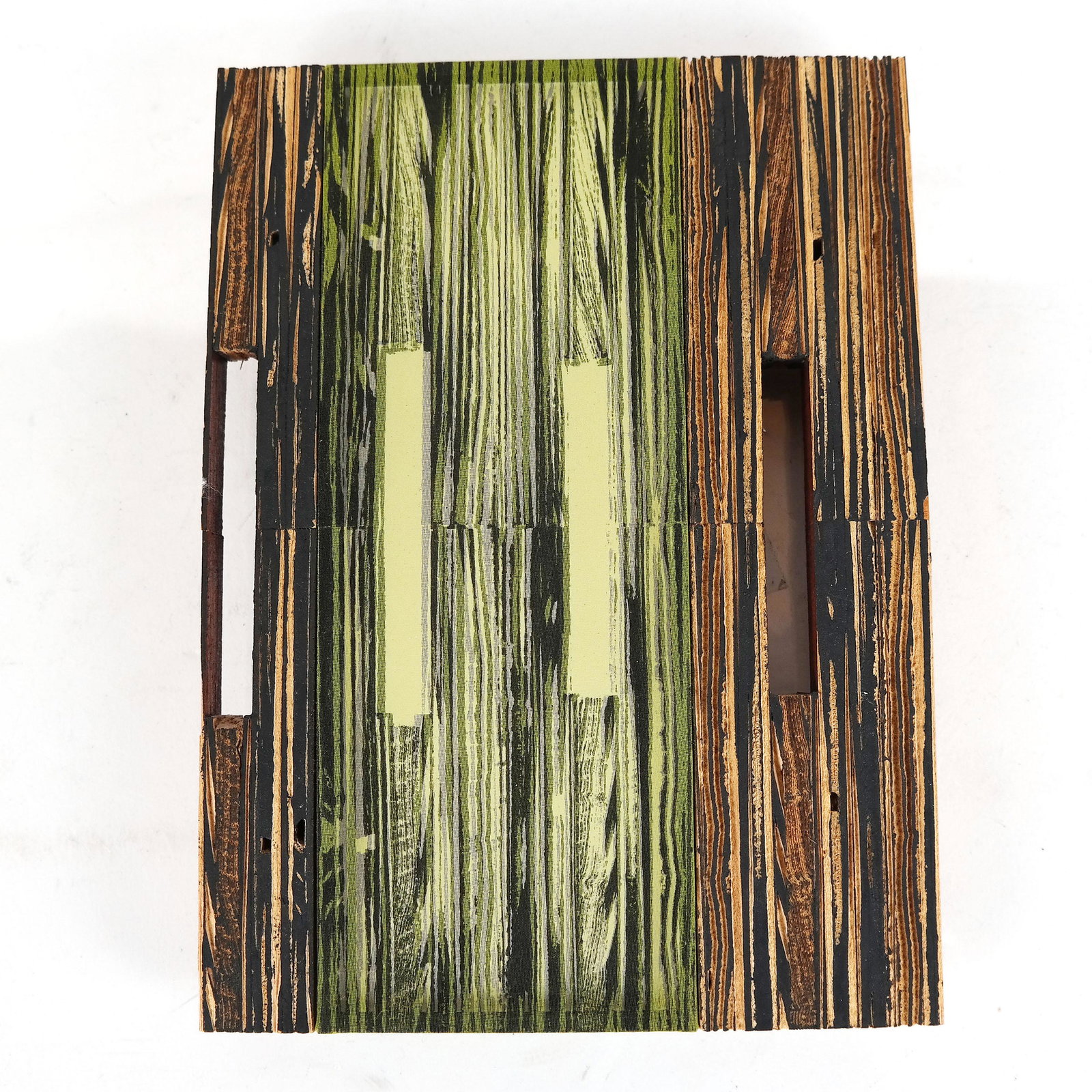 Fandra CHANG: "Scraps" - M/M Artwork: Work in plywood, ink, fabric and paper, signed, titled and dated 1993 on back, by Fandra Chang (Chinese/American, b. 1964). [8" H x 6" W]. In good condition.