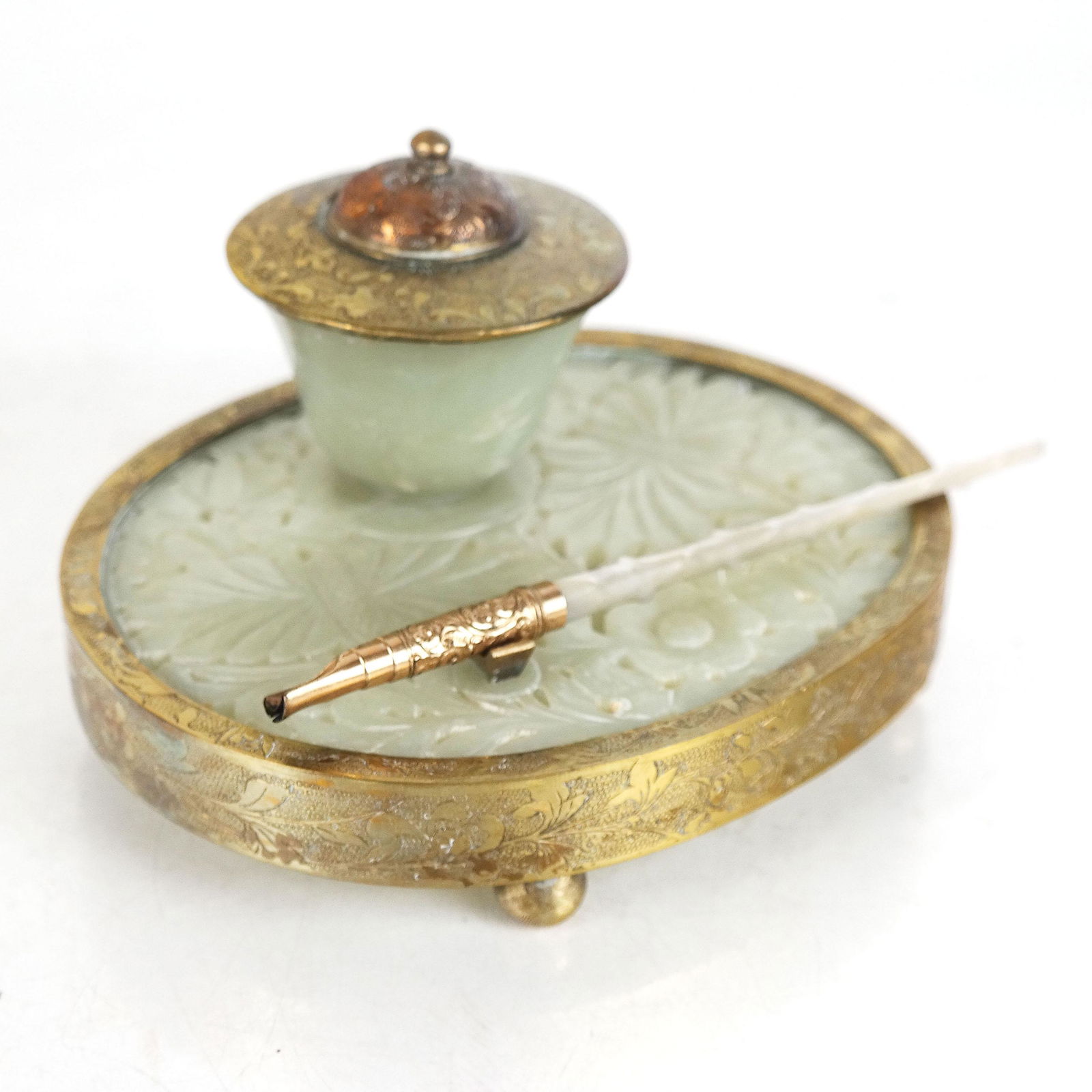 Chinese Carved Hardstone & Bronze Inkwell (1 of 19)