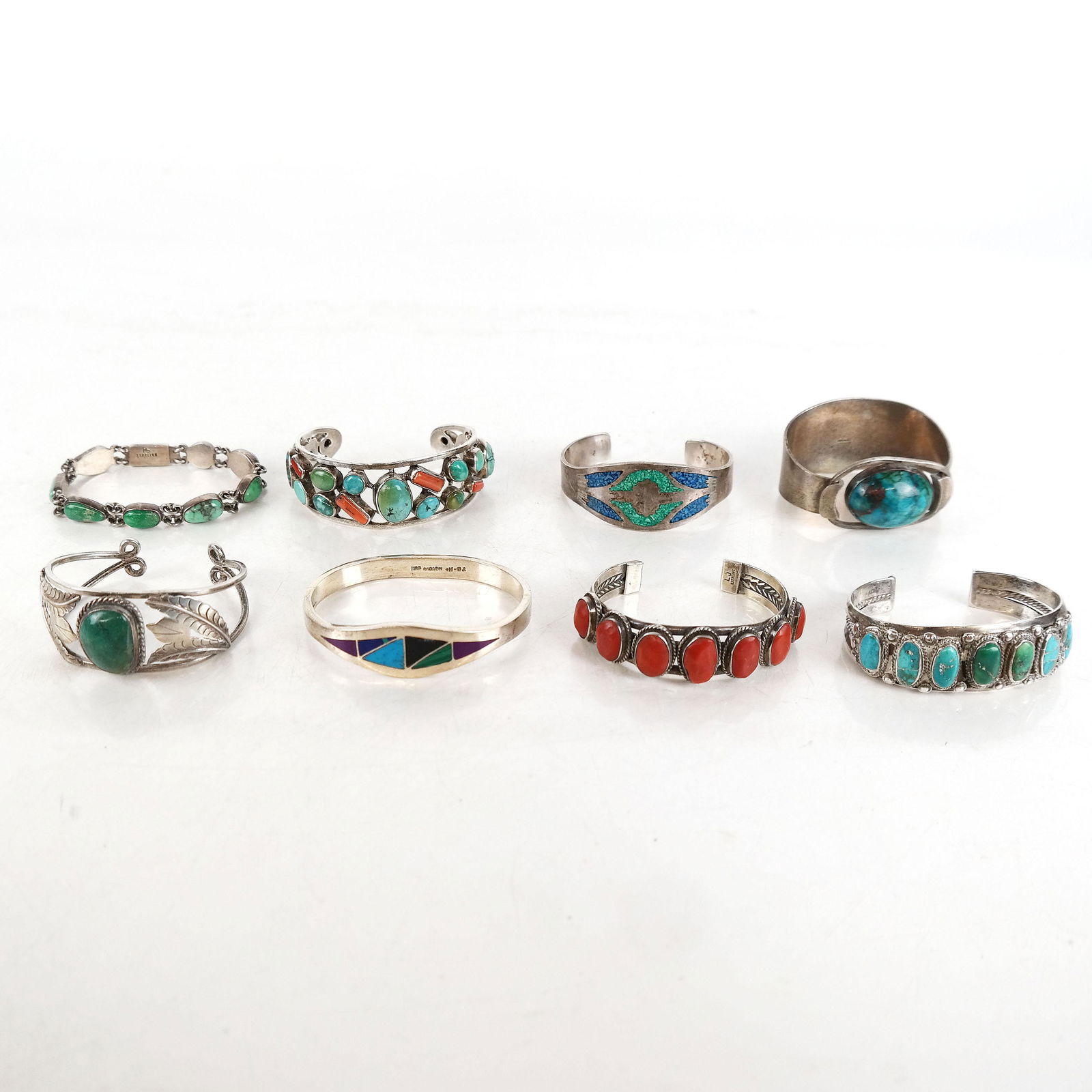 Lot of 8 Mexican Silver & Stone Bracelets (1 of 13)