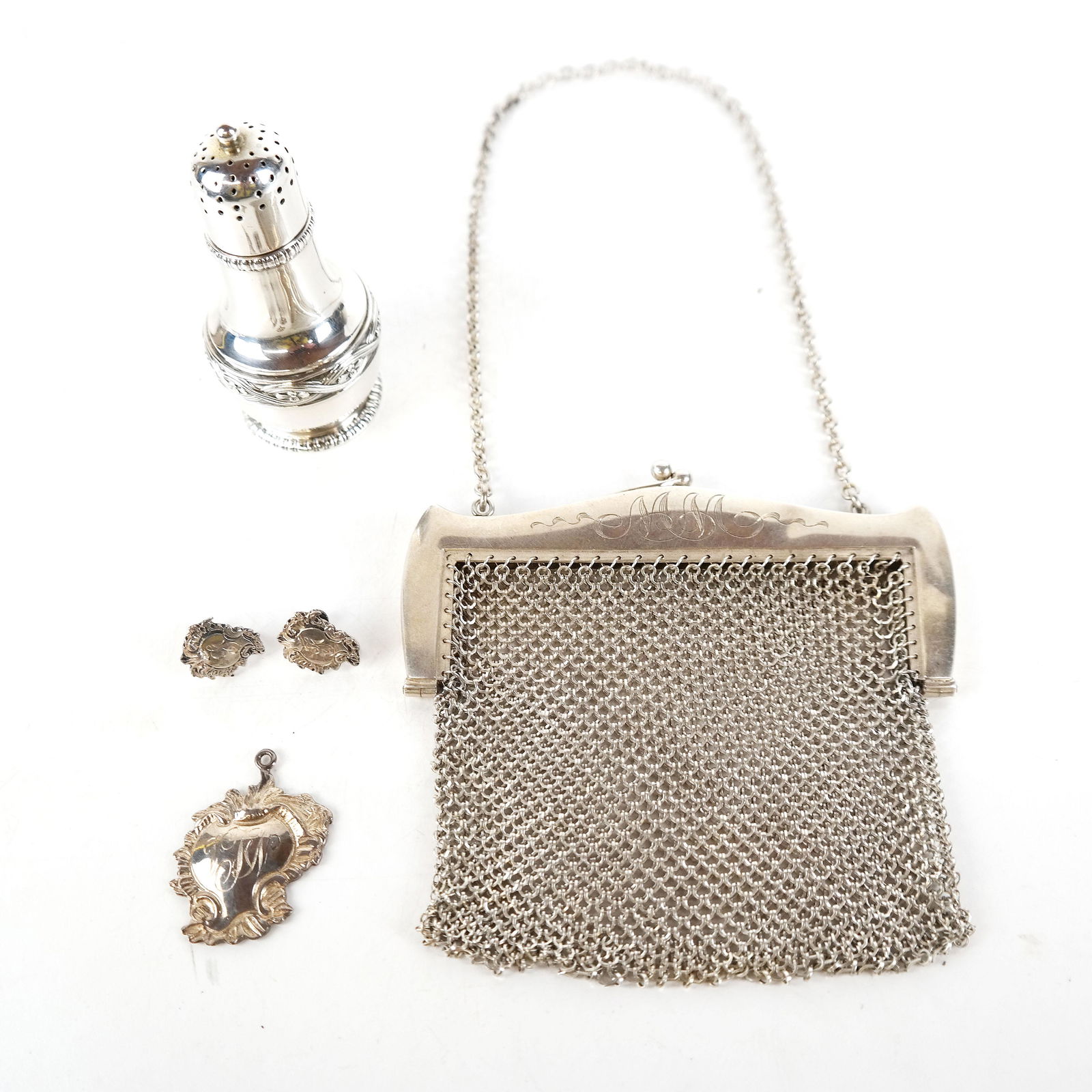 Sterling Silver Mesh Bag, Shaker, Earrings Set (1 of 13)