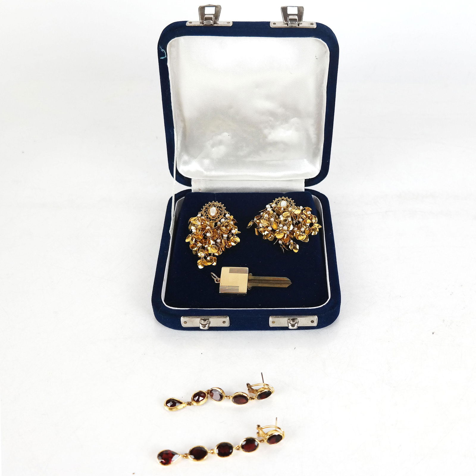 14K Gold Key Blank & 2 Prs. Costume Earrings (1 of 10)