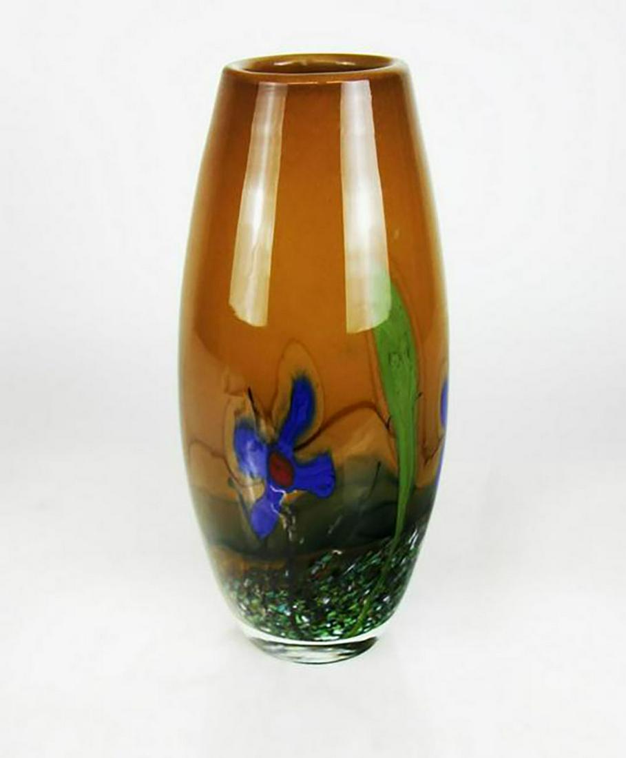 Yellow and Multicolor Floral Art Glass Vase (1 of 6)