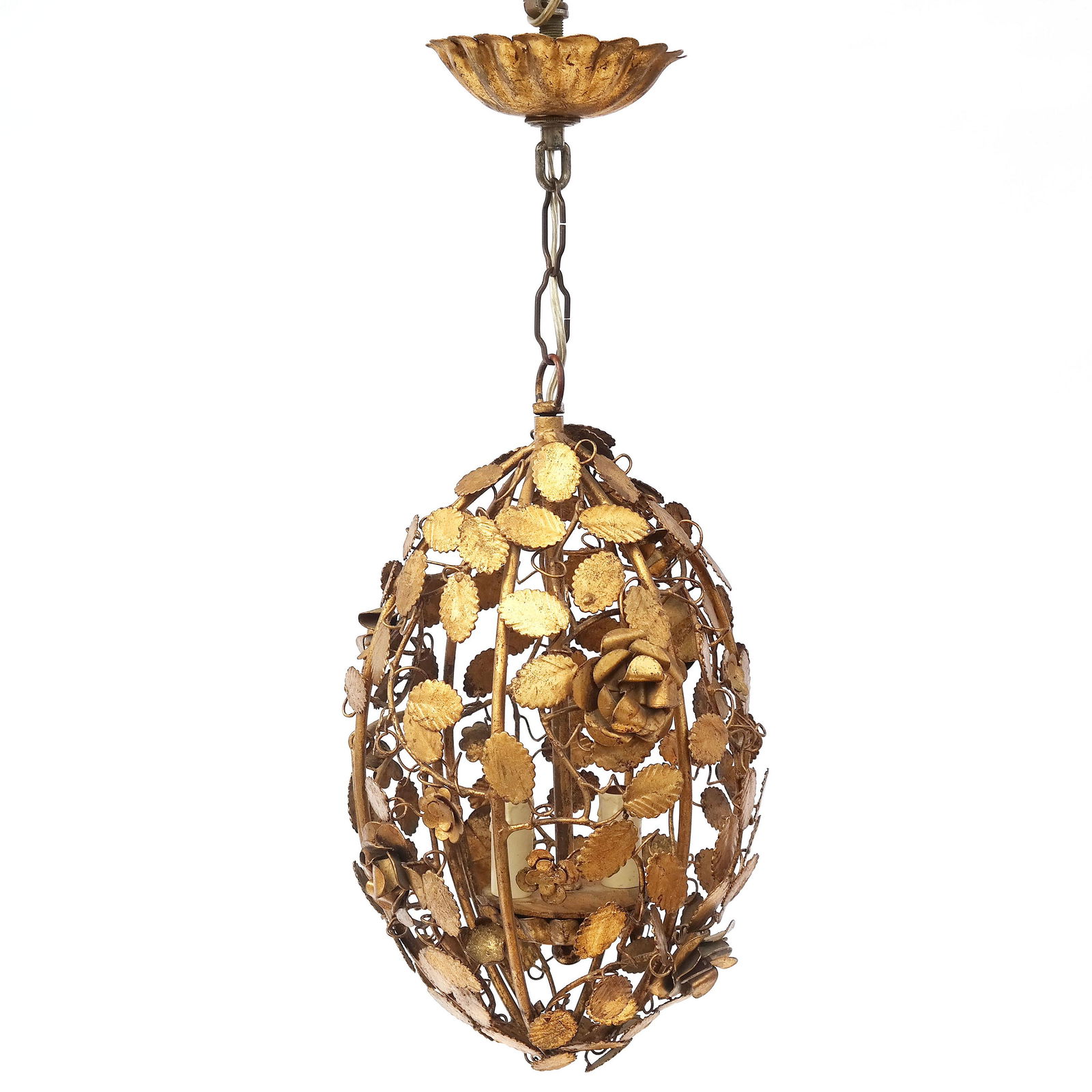 Gilt Tole Leaf & Floral Ceiling Fixture (1 of 9)