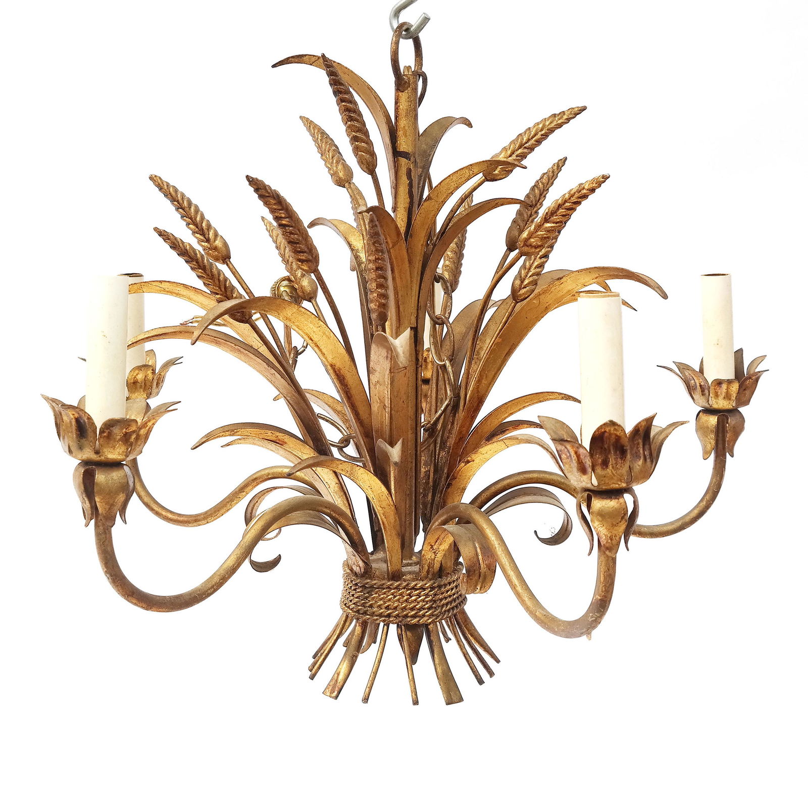 Gilt Tole Sheaf of Wheat Chandelier (1 of 7)