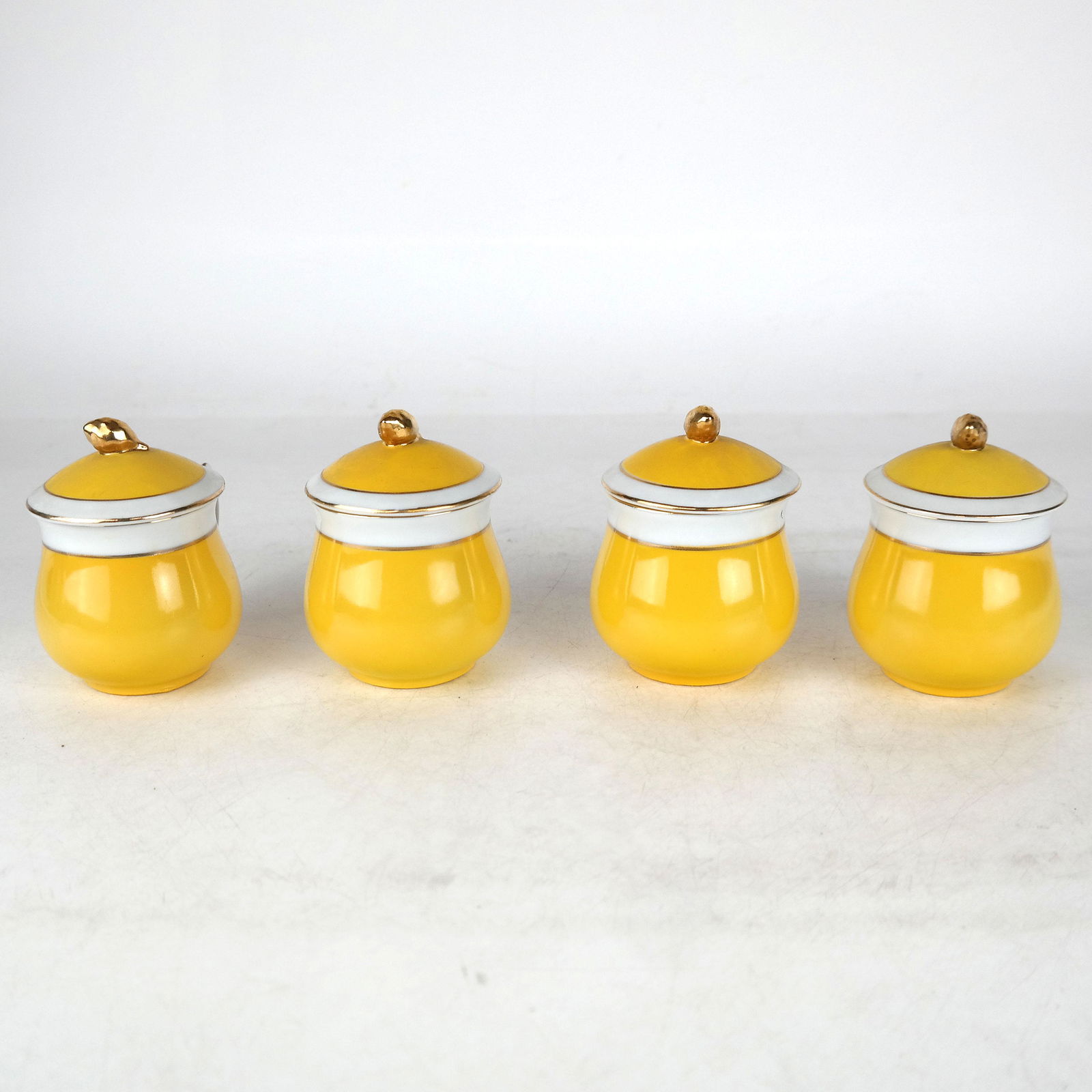 Four Shafford, Japan Covered Tea Cups: Four tea cups with lids, by Shafford, Japan. [4" H]. In good condition; no chips.