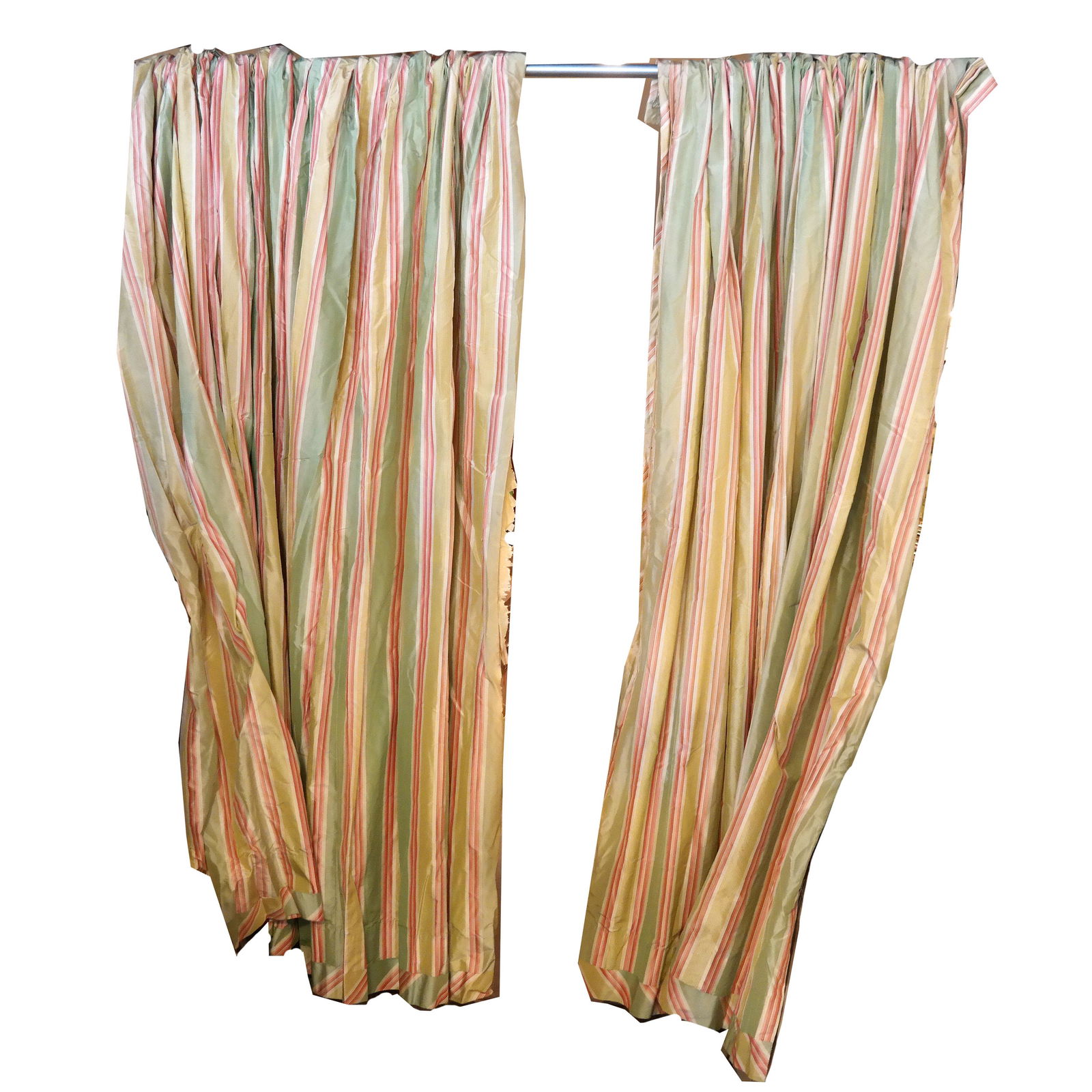 Pair of Large Striped Silk Curtain Panels (1 of 11)