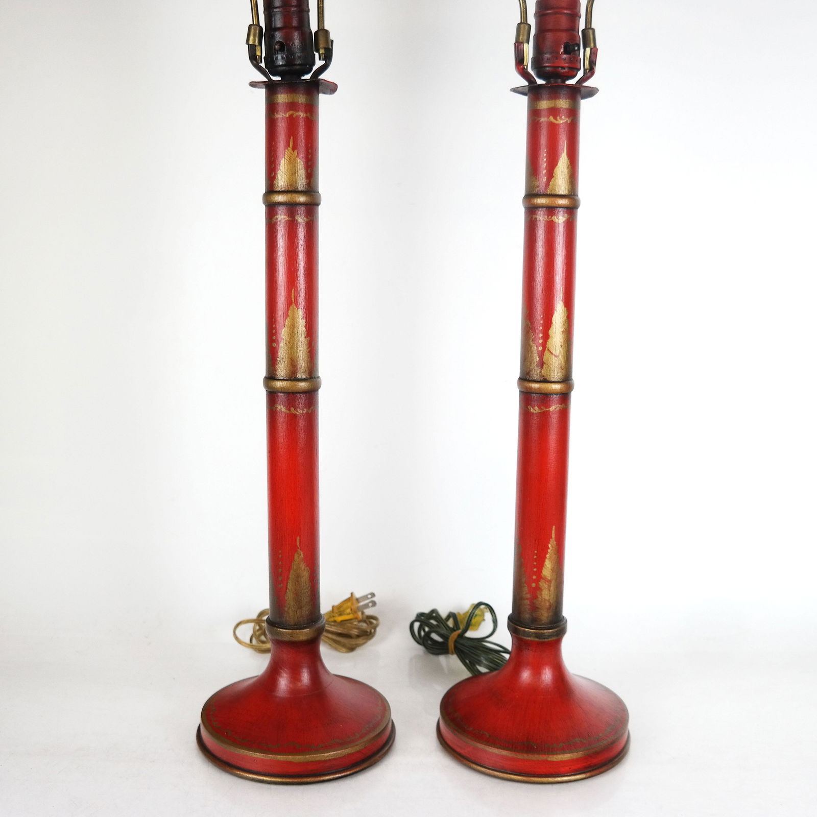 Pair of Red Chinese Candlestick Lamps (1 of 8)