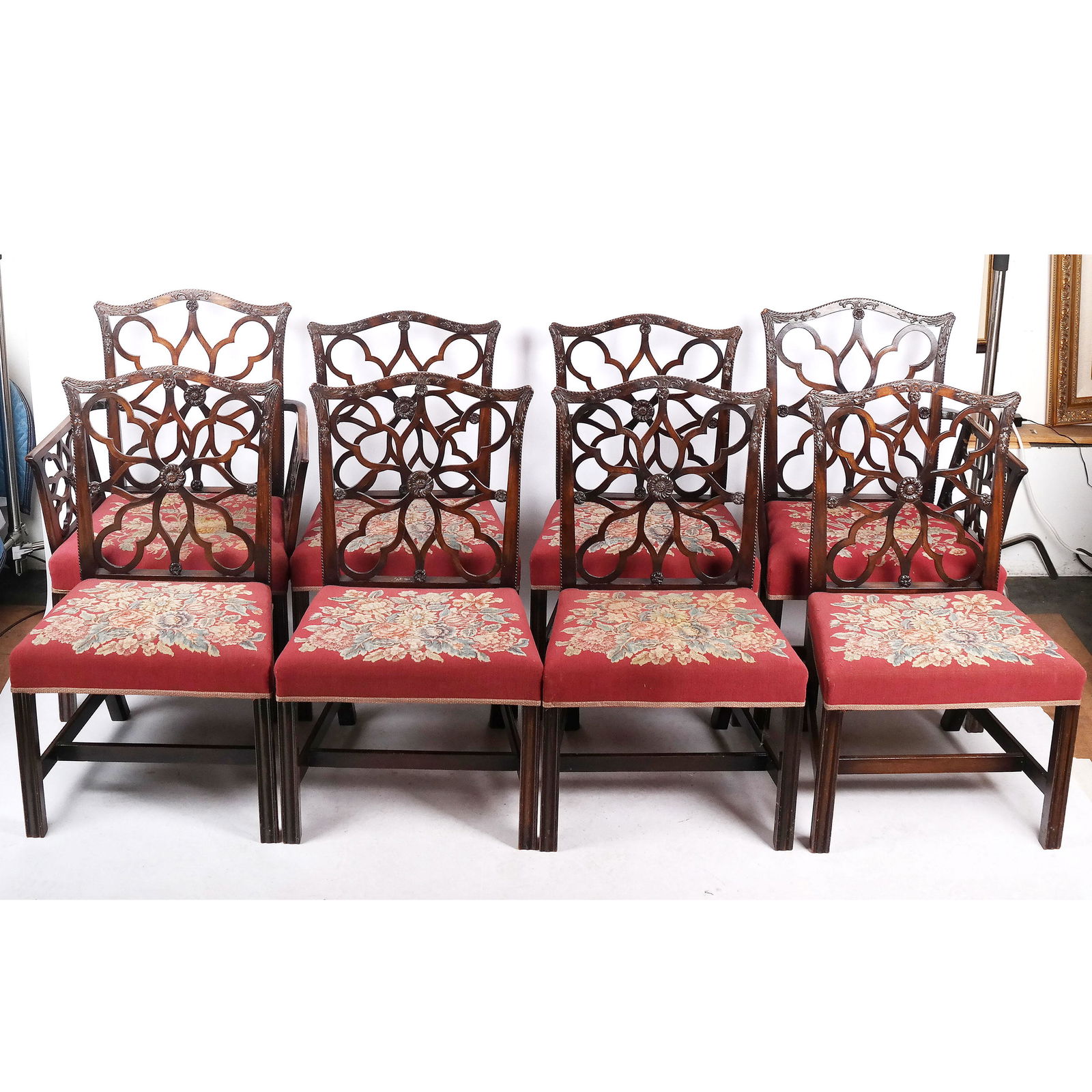Set of 8 Chippendale-Style Mahogany Dining Chairs (1 of 13)