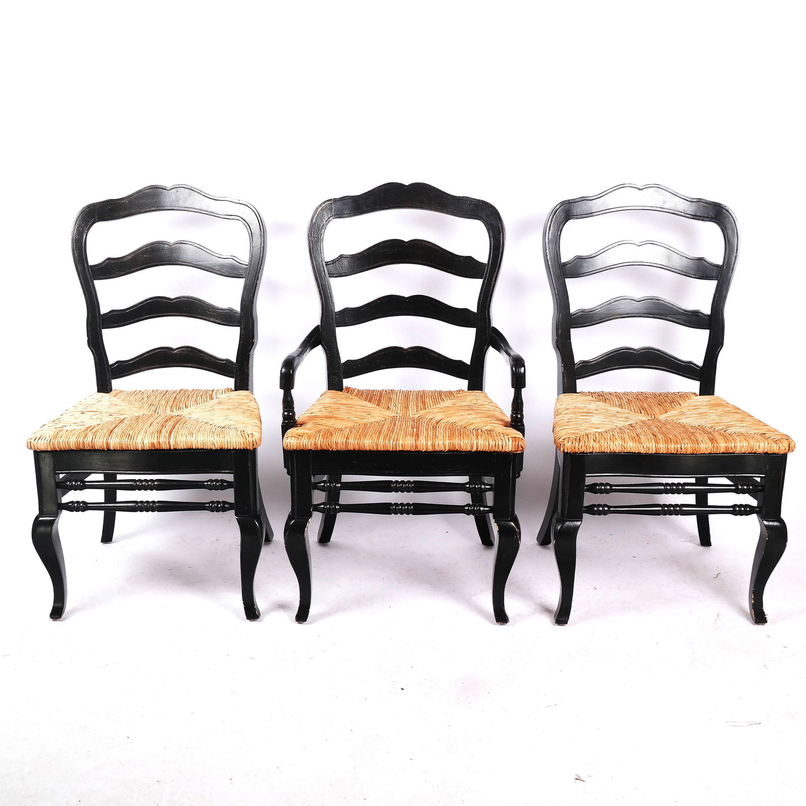Three Ballard Design Black & Rush Seat Chairs (1 of 10)