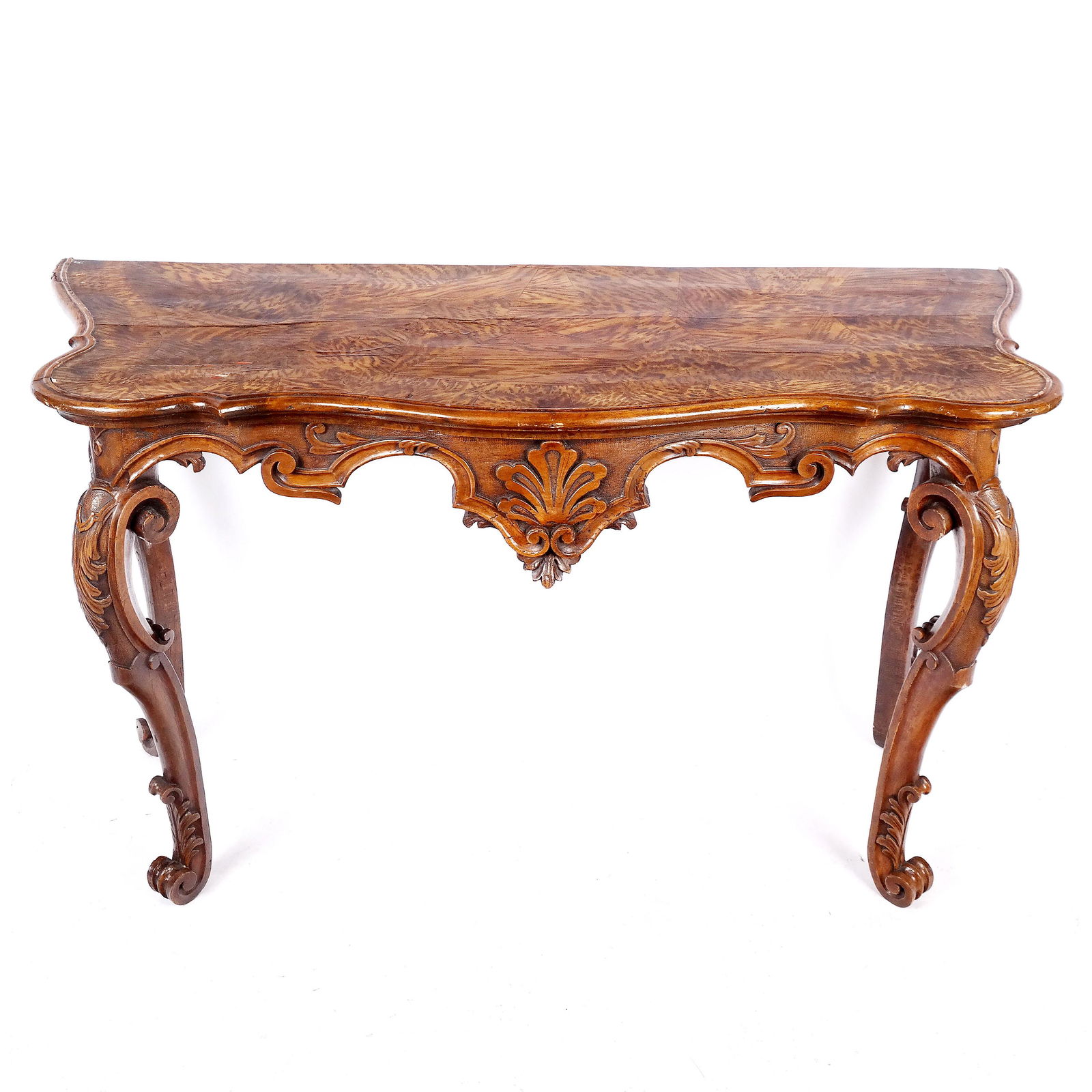 Italian Rococo Carved Walnut Marble Top Console (1 of 7)