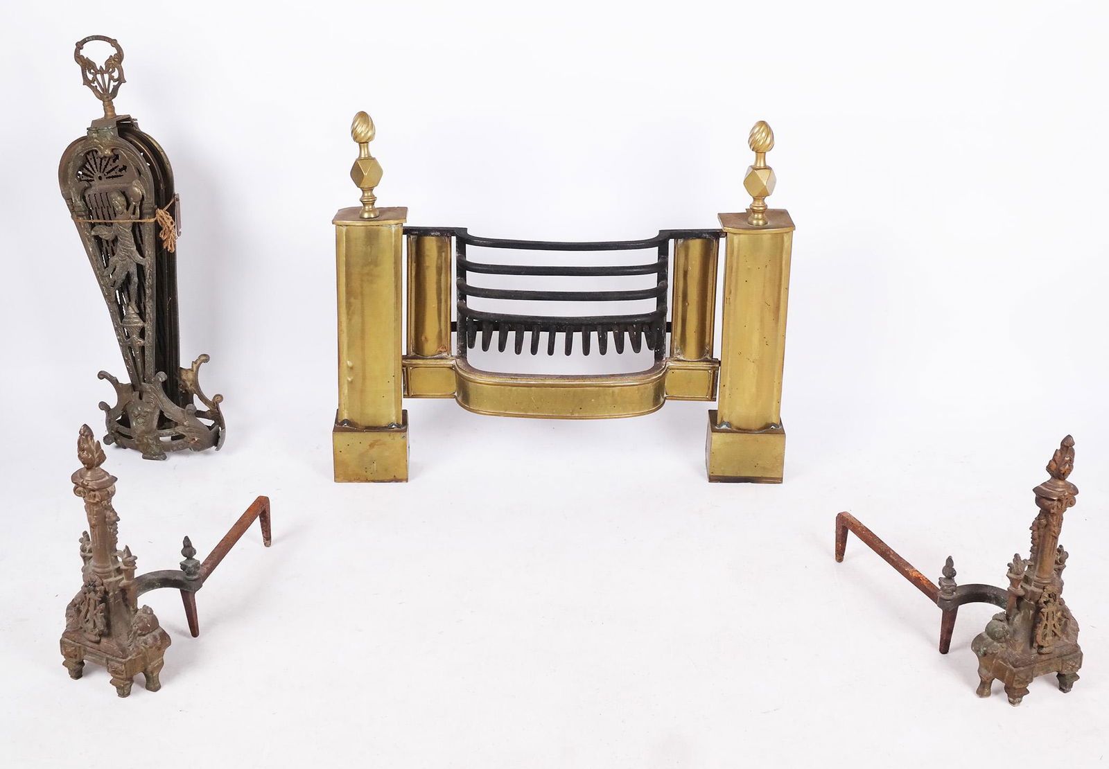 Antique Fireplace Tools, Andirons & Fender Grate (1 of 8)