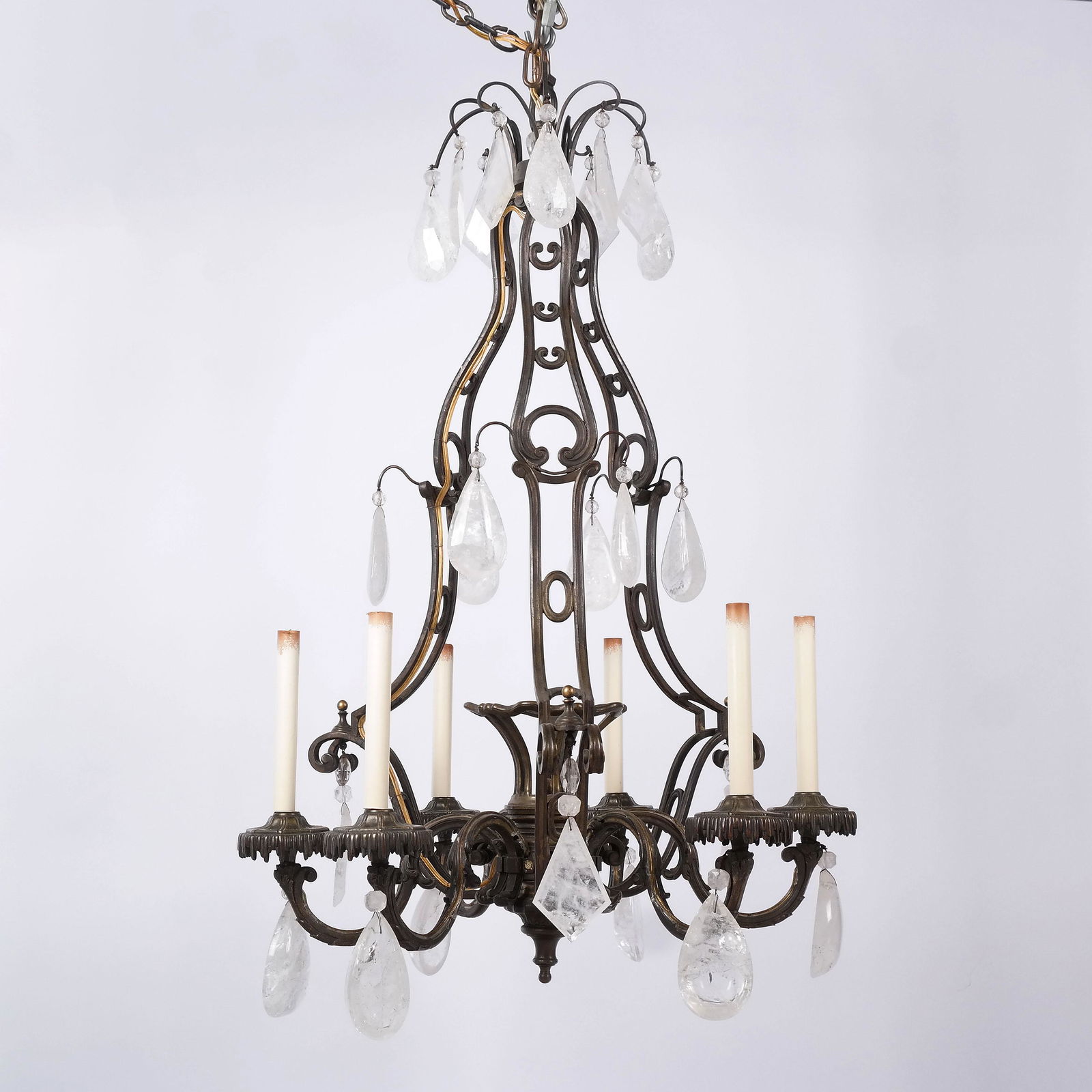 Patinated Wrought Iron & Rock Crystal Chandelier (1 of 16)