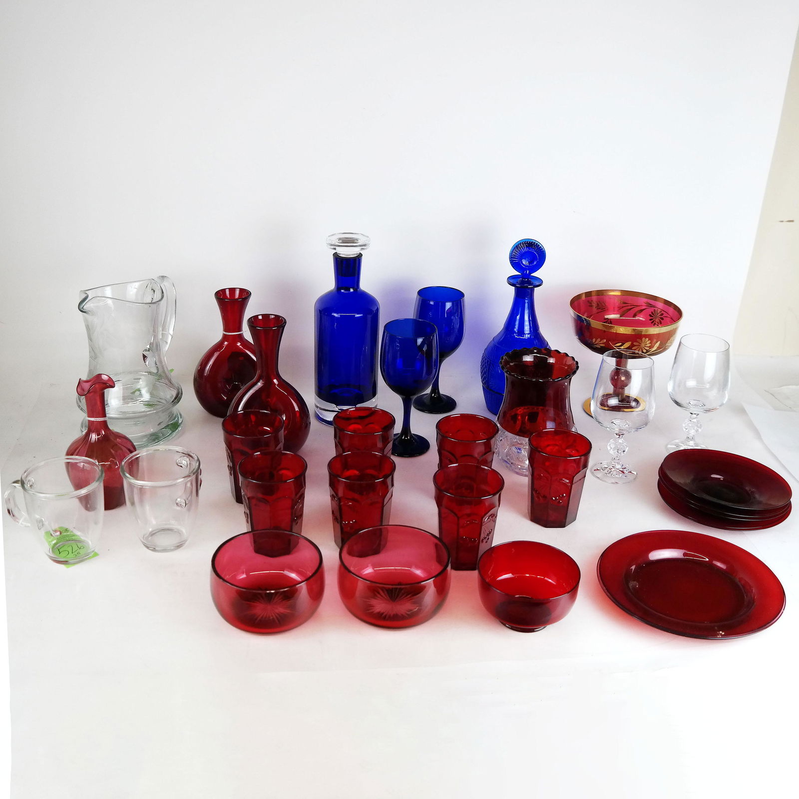 Ruby, Clear, and Cobalt Blue Glassware (Approx 25) (1 of 15)