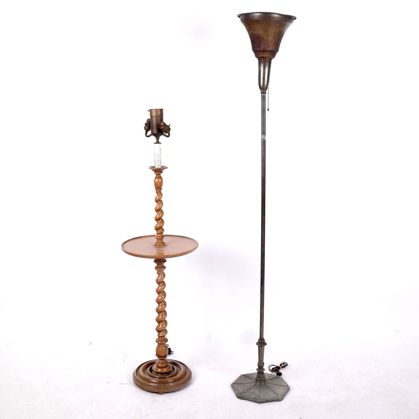 Antique Barley Twist Lamp Table, Brass Torchiere (1 of 9)