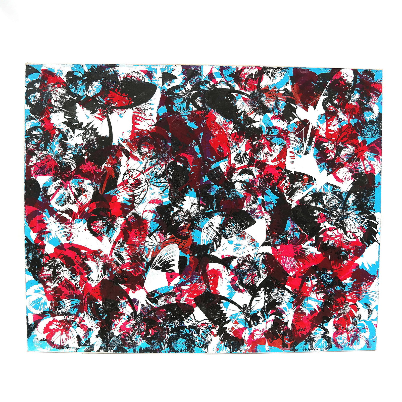 Brian K. STEPHENS: Butterfly Kisses - Painting: Brian Keith Stephens oil on canvas painting titled "Butterfly Kisses", signed on verso. [50" H x 62" W]. In good condition.