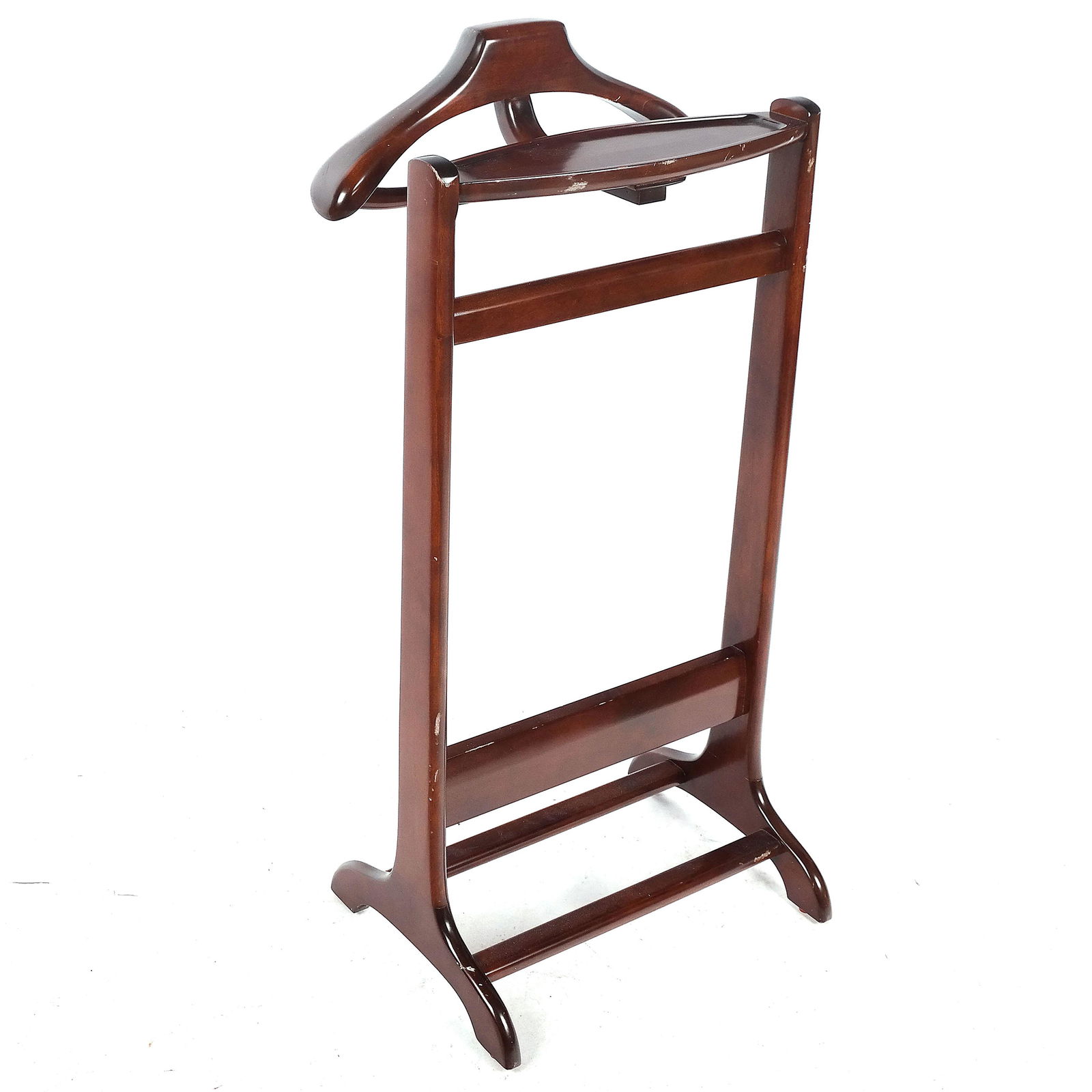 Mahogany Valet Stand / Silent Butler: Mahogany valet stand / silent butler, by Galerias, Chippendale S.A. [38" H x 18" W x 15" D]. In good condition.