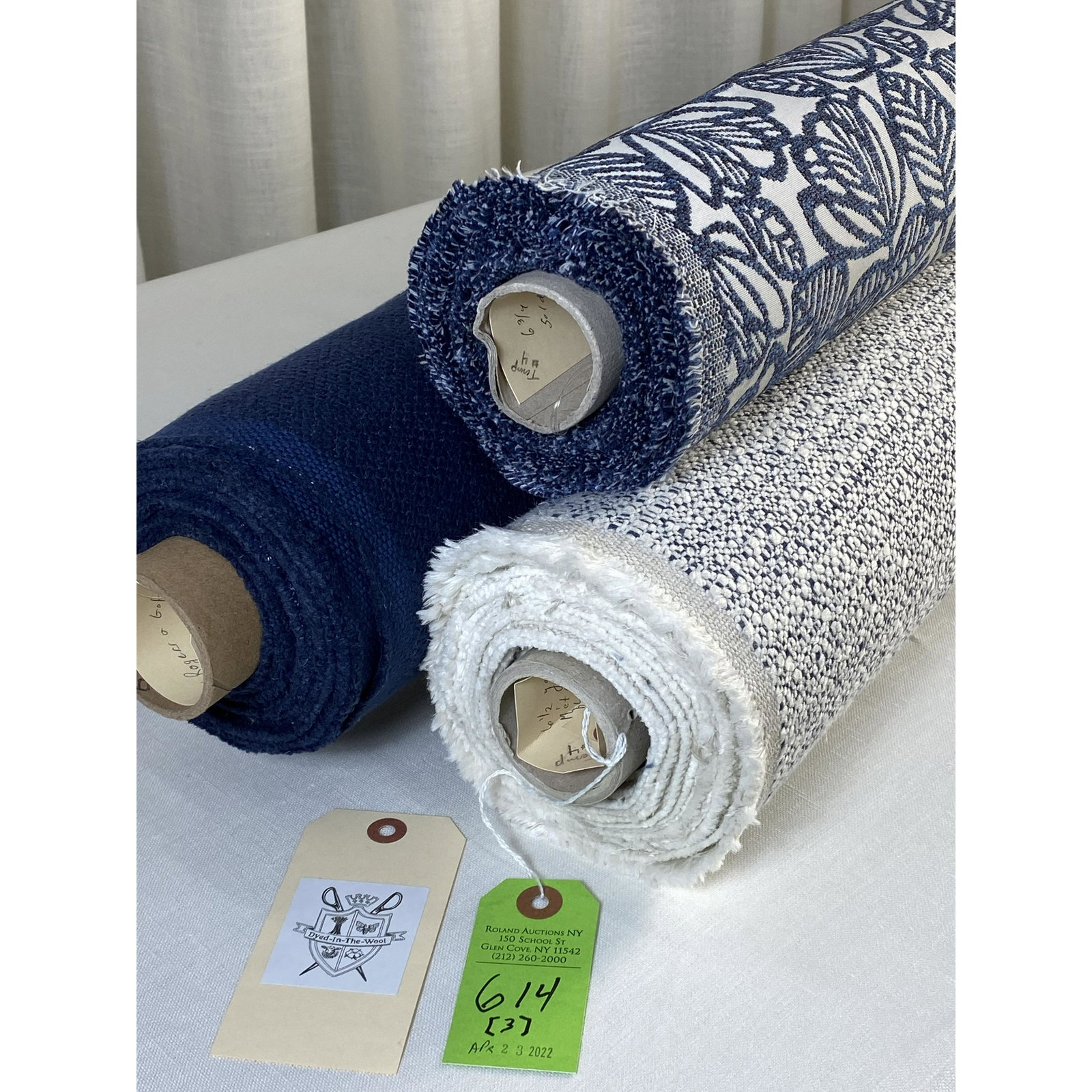 Creations Metaphores, Stark, R & Goffigon Fabrics: 1) 6 1/2 yards of Creations Metaphores 95% linen and 5%viscose pebble upholstery texture "Cambon Marin" in Navy and white, Item # 71252/004, 56" width. The heavy weight linen is a classic American col