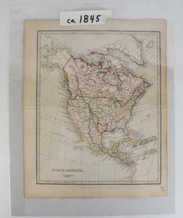 Map of North America with Independent Texas: Steel-engraved map of North America with Texas shown as an independent country, hand-colored in outline. Published by T. Tegg, London, circa 1845. [10" H x 8 1/2" W]. Slightly toned, near fine.