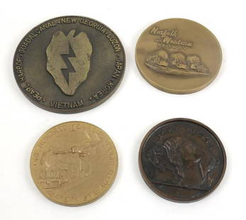 Group of Four Bronze Medals: Group of four medals including railroad, Lincoln, and U.S. military campaign. [Largest: 3 7/8" Diam.].