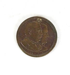 Cleveland Hendricks Medalet 1884: Cleveland & Hendricks brass medalet, DeWitt GC1884-16. Very fine.