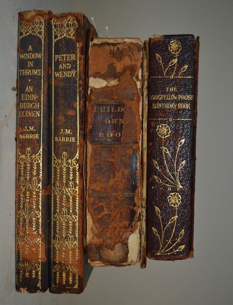 Four Leather Bound Books: 1 Longfellow, one inscribed to Albert Hoffman III, 1943 and also inscribed 1851. Measurements: 7" x 45" Largest