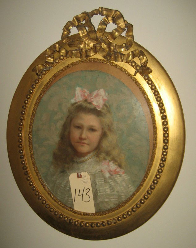 Bryant, Wallace Pastel of a Girl: Gilt framed pastel by Wallace Bryant, 1900. Signed. Measurements: 15" x 13"