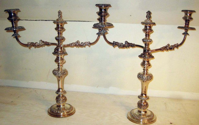 Pair of Silver Plated 3 Arm Candelabra: George III style Measurements: